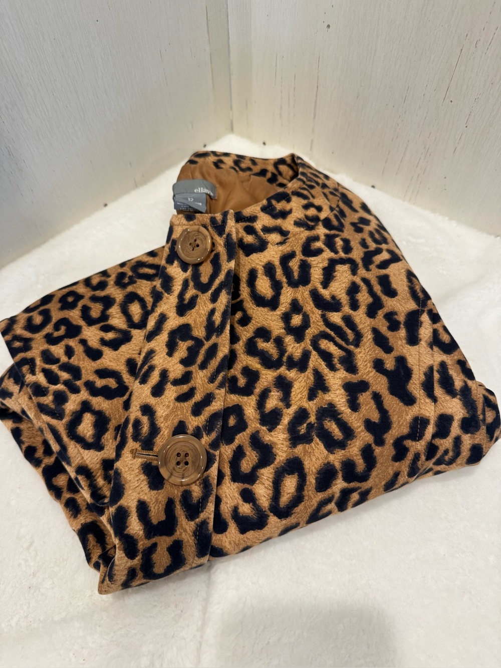 Leopard Print Jacket with Button Close 3/4 sleeves, Size 12